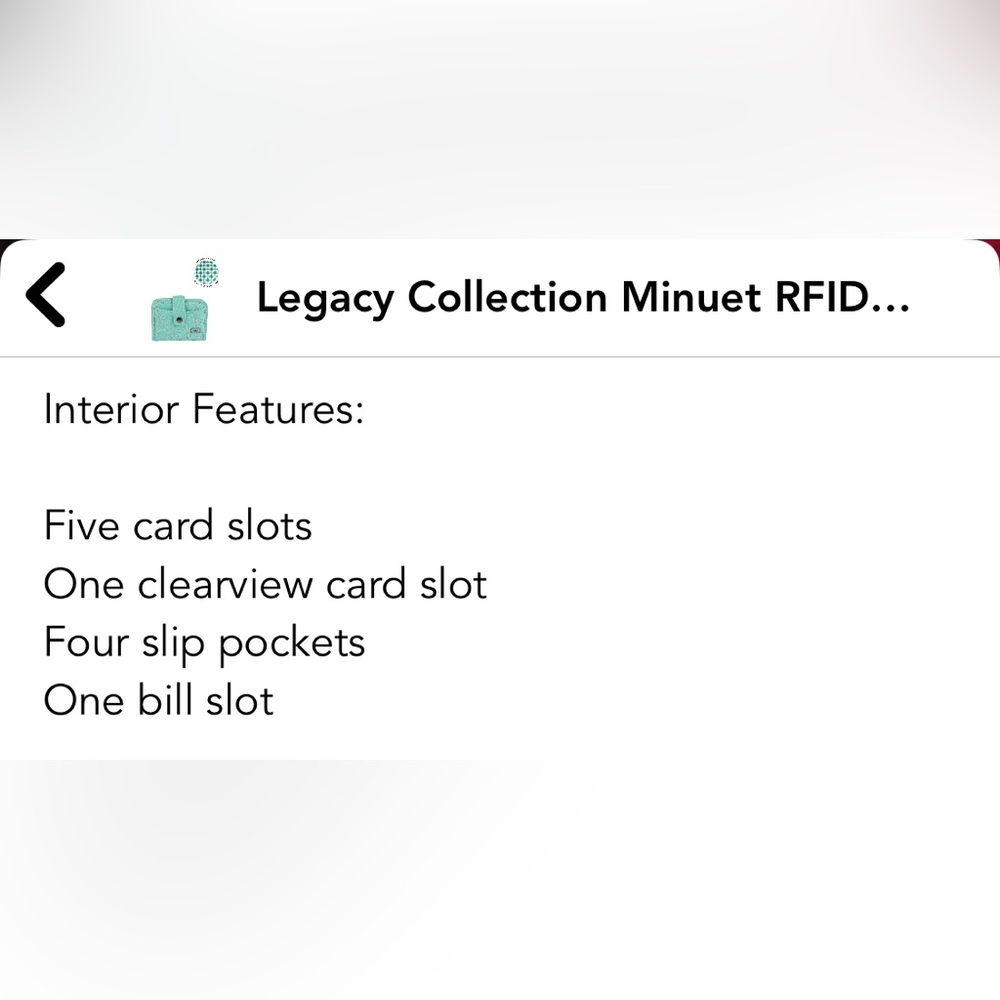 Legacy Collection Minuet RFID Wallet NWT - Picture 4 of 6
